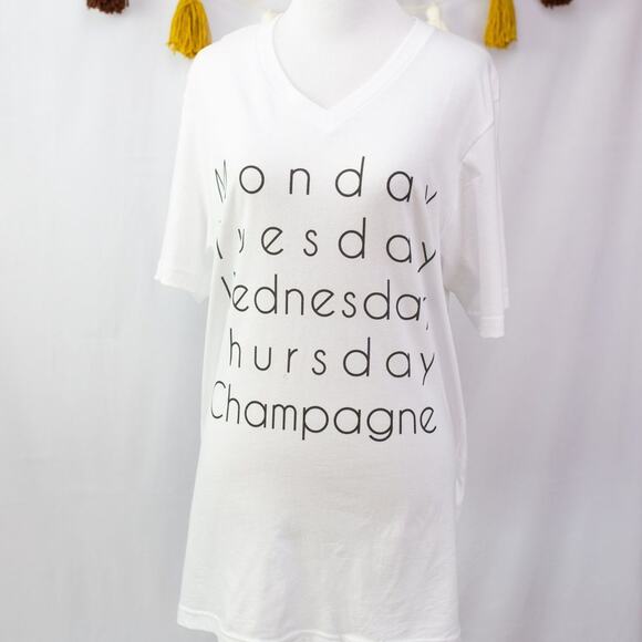 Bella Canvas NEW White V-Neck Short Sleeve Monday Tuesday Champagne T Shirt 2XL - Picture 1 of 3